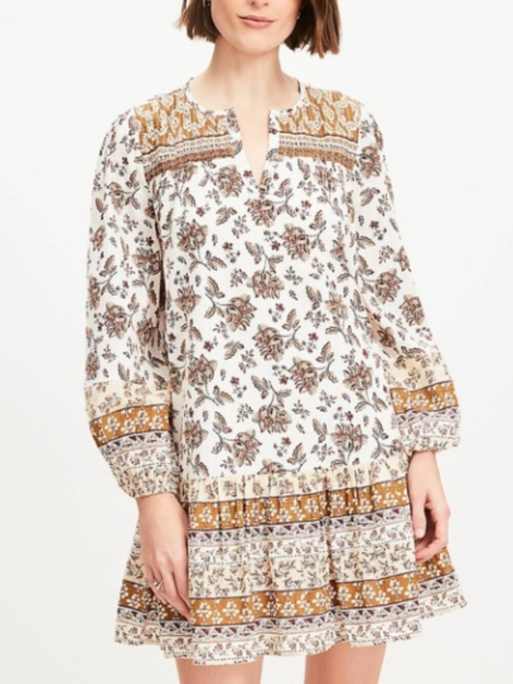 LOFT Floral Pleated Flounce Mini Dress